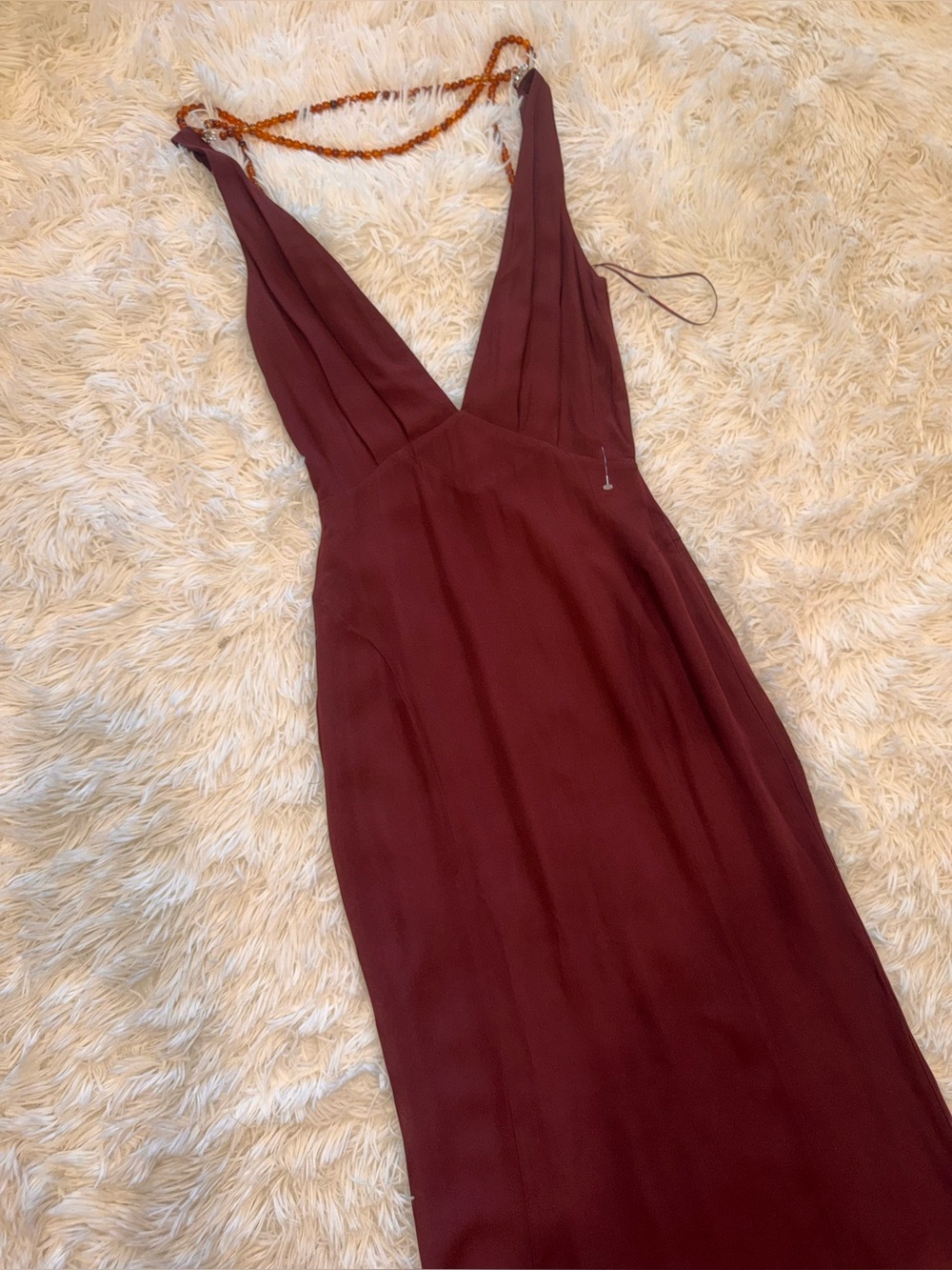 NEW Reformation plus Camille Rowe Hugo low back Mahogany gown sz 0 - Picture 6 of 10